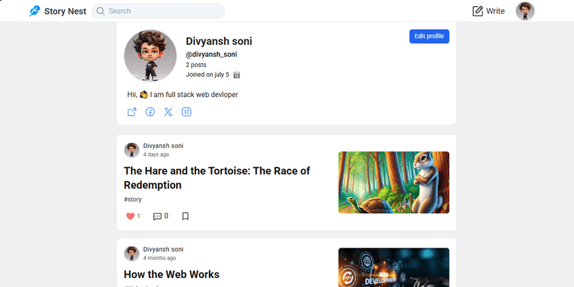 StoryNest - Blogg App preview